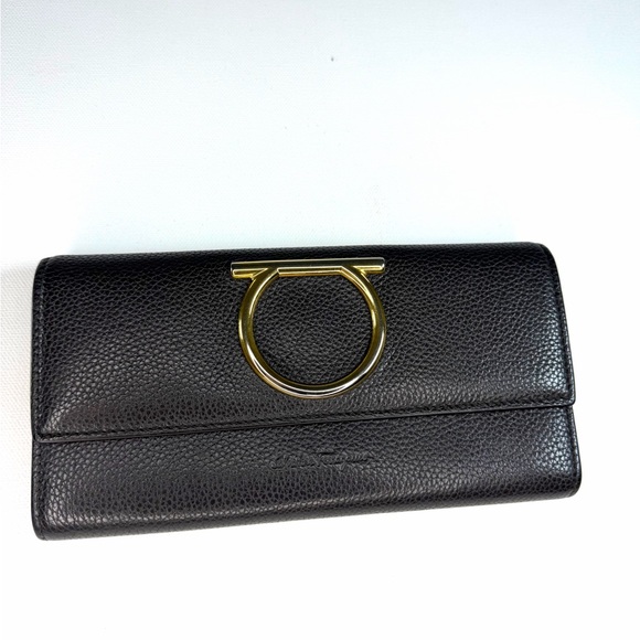 Salvatore Ferragamo Calf Gancini Long Wallet 22D706 Black - Picture 4 of 9